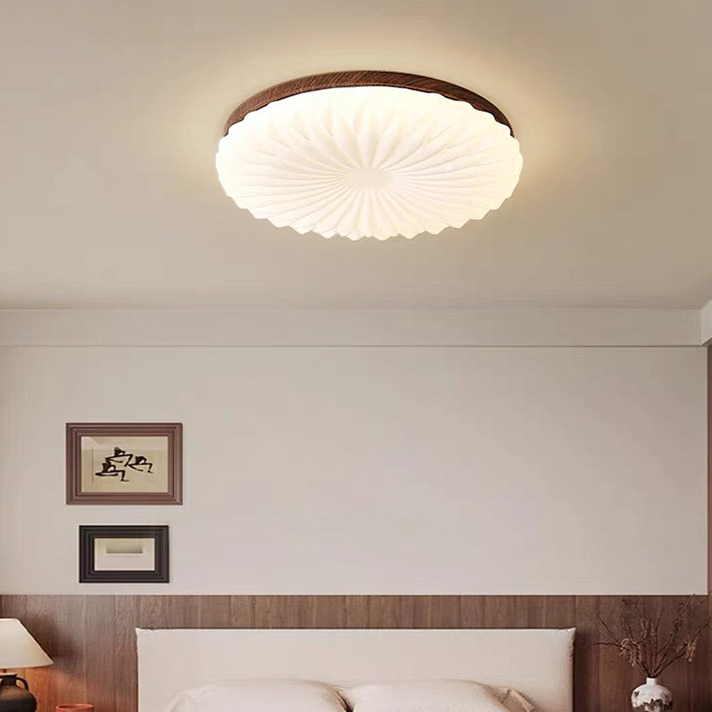 Französische beige-weiße LED-Deckenlampe – Holz und Acryl mit 3-Farben-Licht