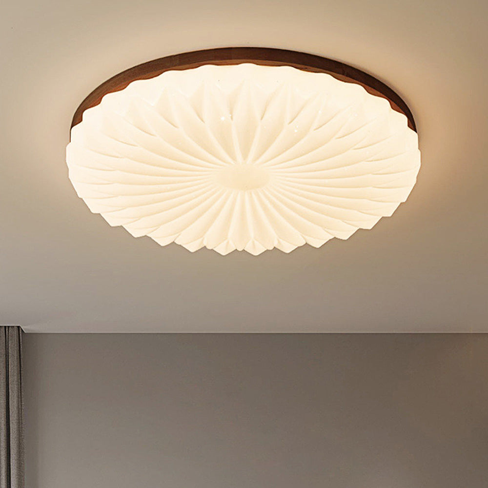 Französische beige-weiße LED-Deckenlampe – Holz und Acryl mit 3-Farben-Licht