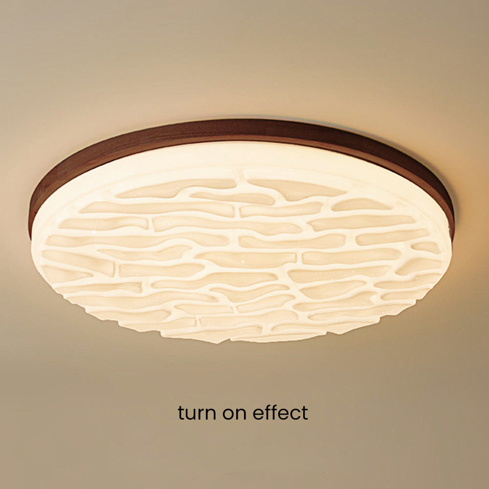 Französische beige-weiße LED-Deckenlampe – Holz und Acryl mit 3-Farben-Licht