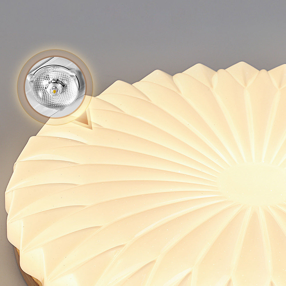 Französische beige-weiße LED-Deckenlampe – Holz und Acryl mit 3-Farben-Licht