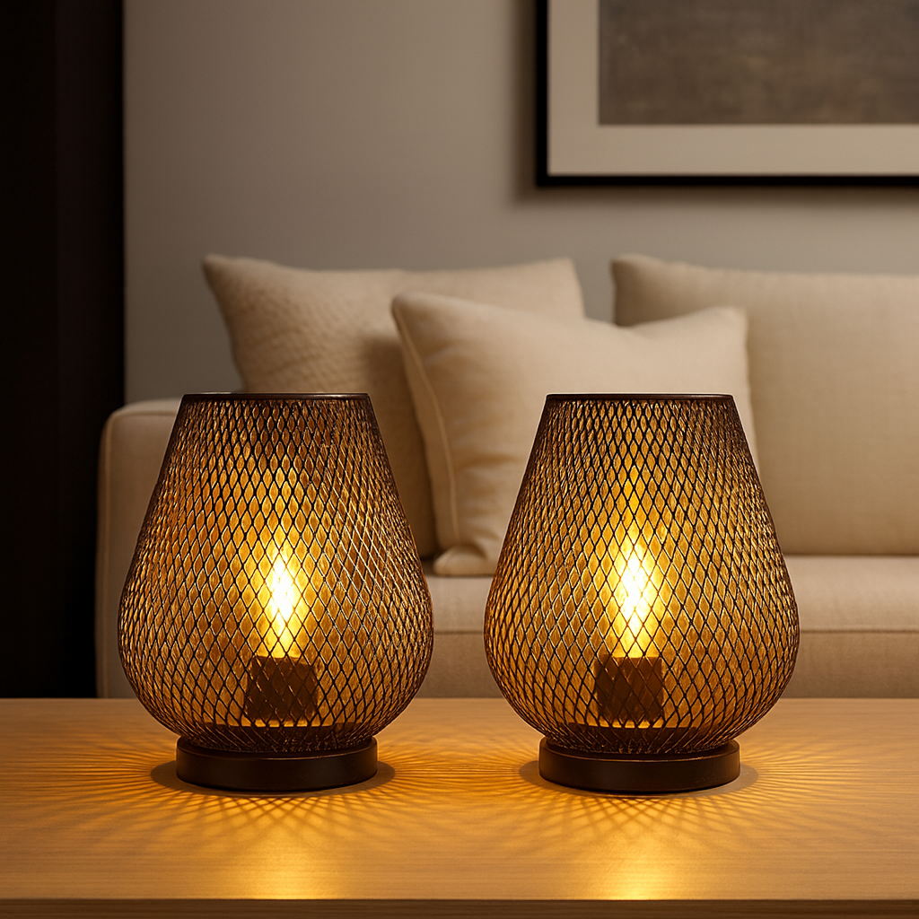Elegante Metall-Tischlampe mit einzigartigem Muster und warmem LED-Licht