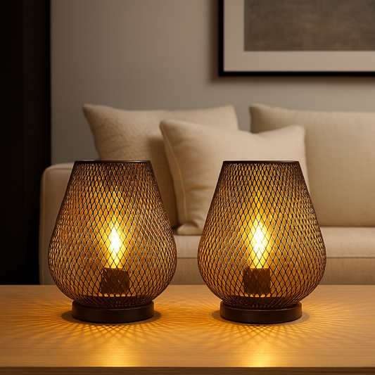 Elegante Metall-Tischlampe mit einzigartigem Muster und warmem LED-Licht