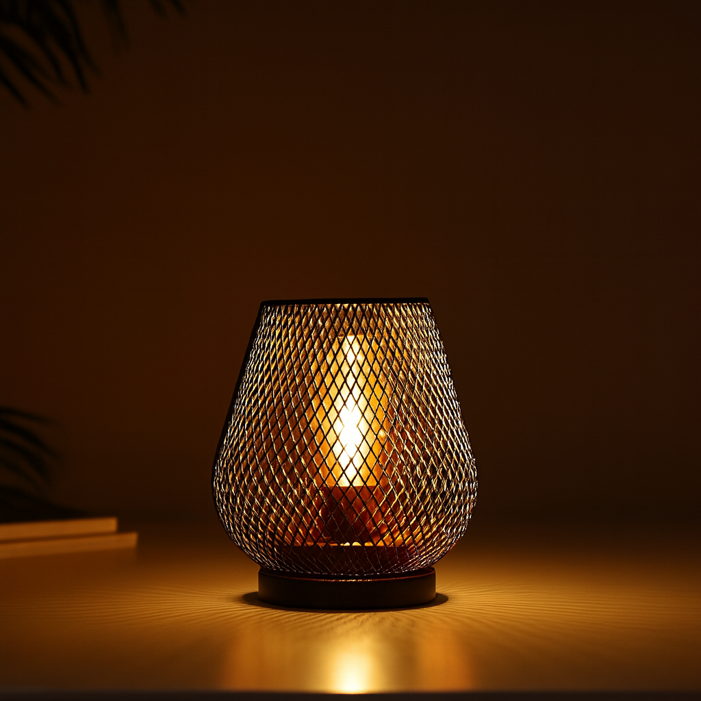 Elegante Metall-Tischlampe mit einzigartigem Muster und warmem LED-Licht