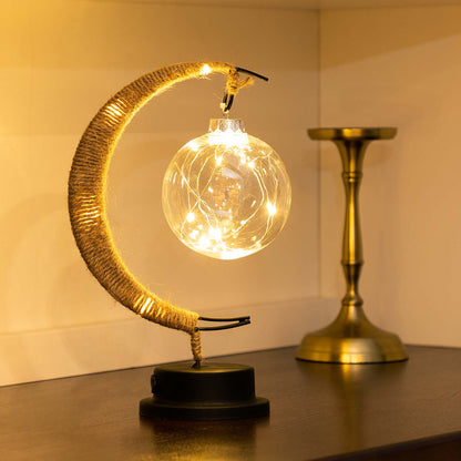Elegante stimmungsvolle LED-Tischlampe aus Glas in Mondform mit warmem Licht