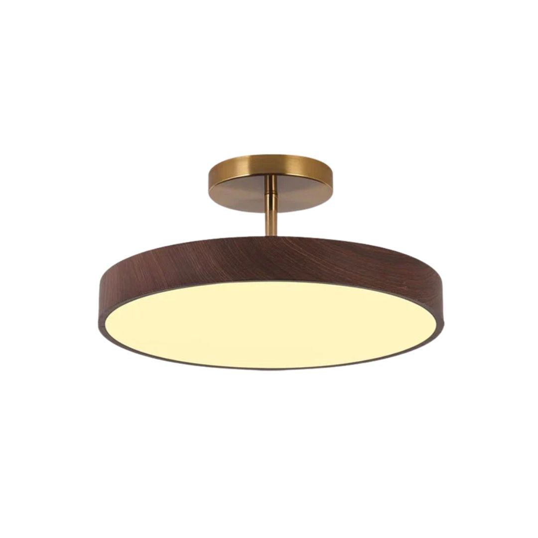 Skandinavische Deckenlampe mit Holzoptik und goldenem Rahmen