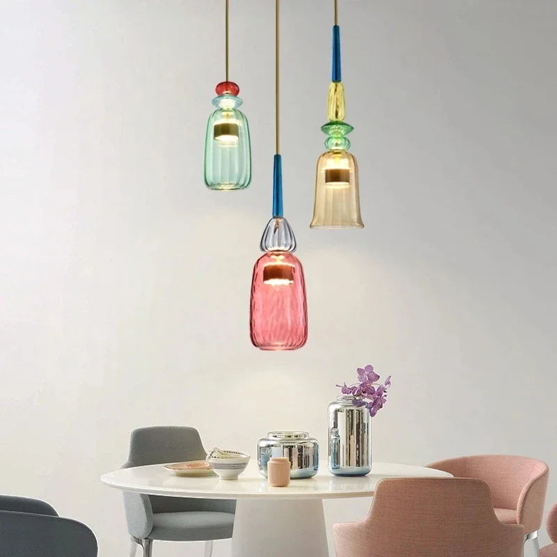 Macaron – Bunte gläserne Hängeleuchte im modernen Stil – verspieltes Design