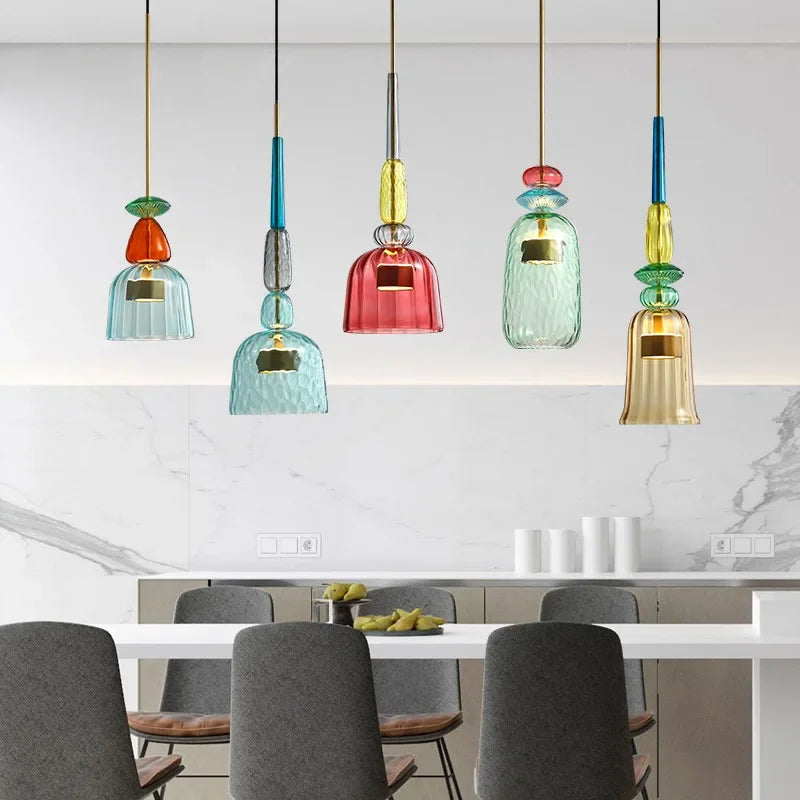 Macaron – Bunte gläserne Hängeleuchte im modernen Stil – verspieltes Design