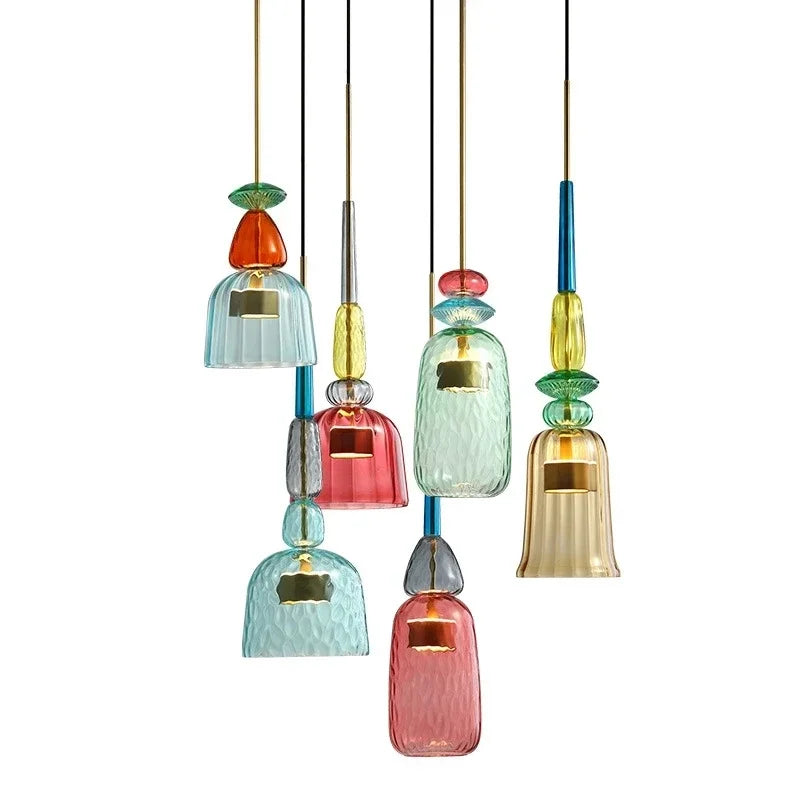 Macaron – Bunte gläserne Hängeleuchte im modernen Stil – verspieltes Design