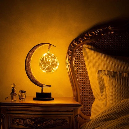 Elegante stimmungsvolle LED-Tischlampe aus Glas in Mondform mit warmem Licht