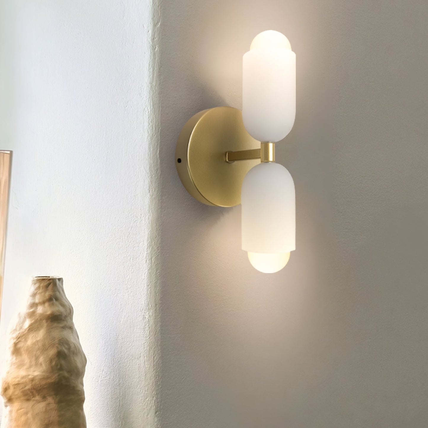 Döle – Moderne Wandlampe mit doppeltem Glasschirm (E14, für Innenräume)