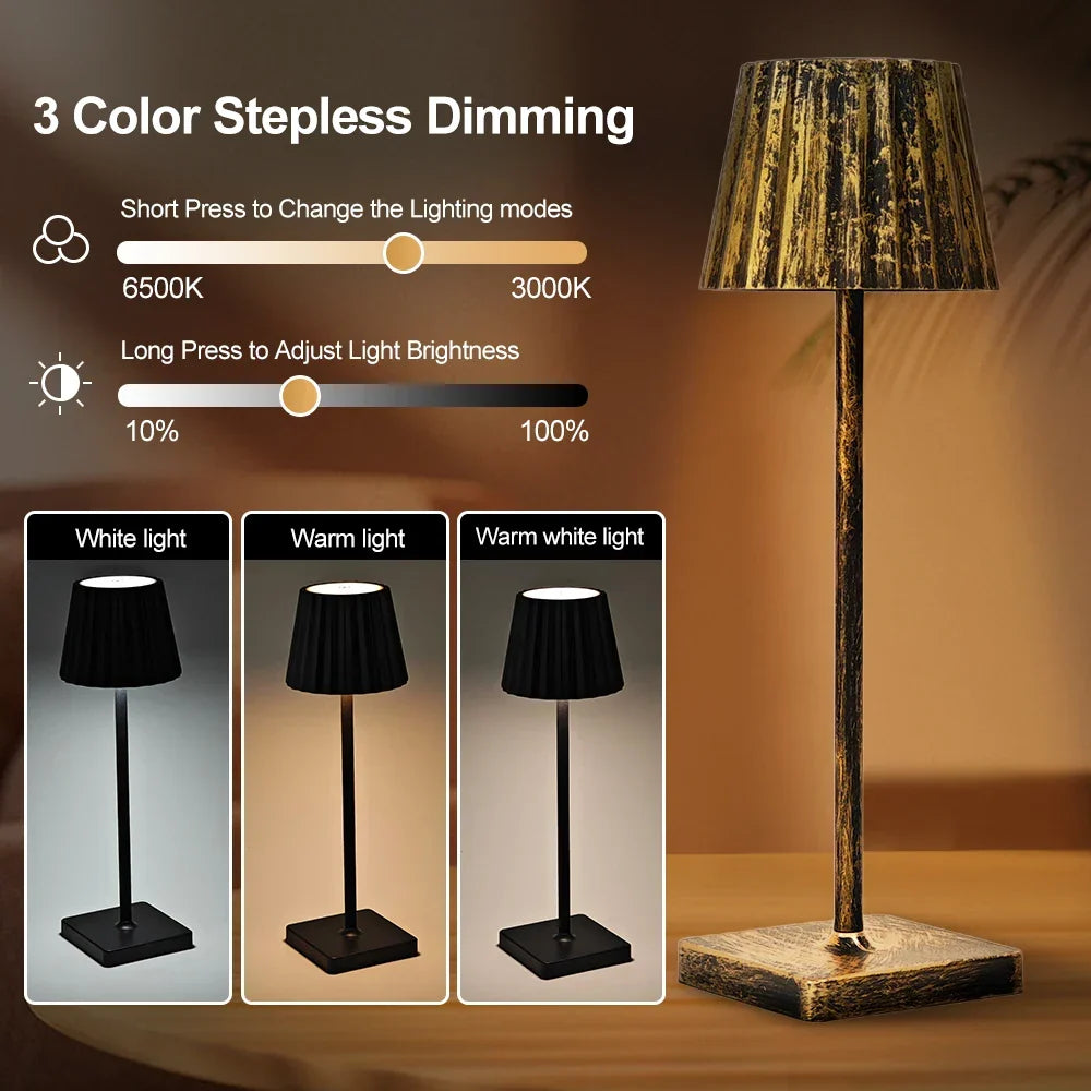 Mara – Akku-Tischlampe Klassisch mit Plissee-Schirm und dimmbarer LED