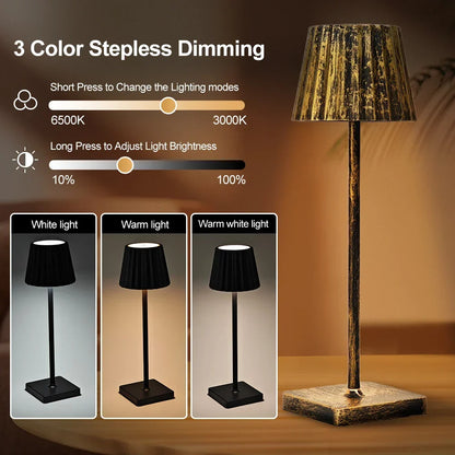 Mara – Akku-Tischlampe Klassisch mit Plissee-Schirm und dimmbarer LED