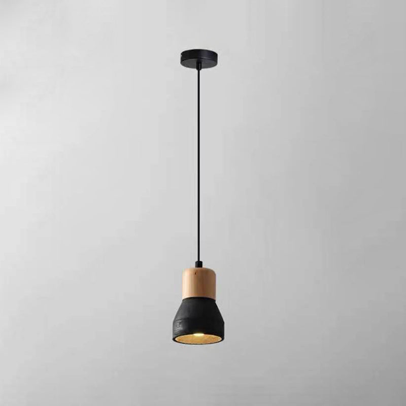 Moderne Hängeleuchte aus Zement und Holz im Industrial-Design