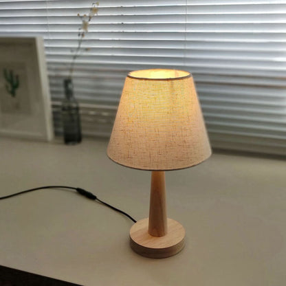 Moderne Holz-Tischlampe mit Stoffschirm – Stecker E26