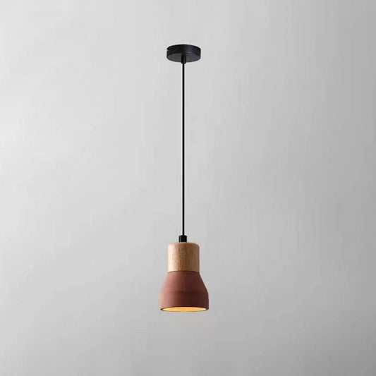 Moderne Hängeleuchte aus Zement und Holz im Industrial-Design