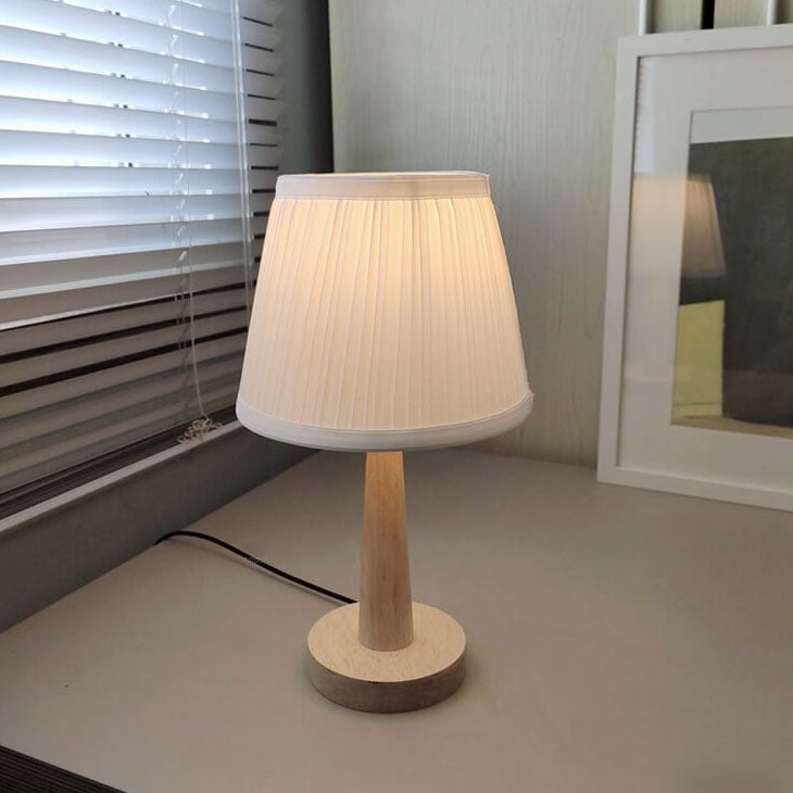 Moderne Holz-Tischlampe mit Stoffschirm – Stecker E26