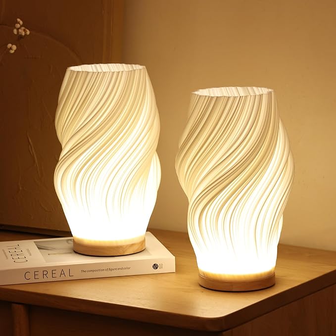 Gemütliche LED-Tischlampe mit Dimmfunktion und stilvollem Wellenmuster