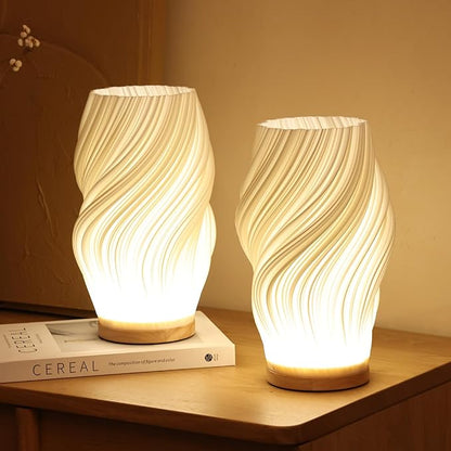 Gemütliche LED-Tischlampe mit Dimmfunktion und stilvollem Wellenmuster