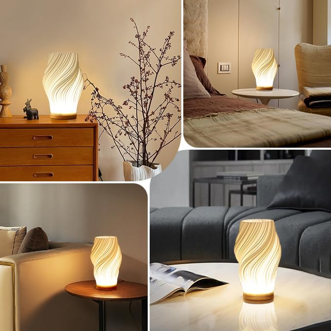 Gemütliche LED-Tischlampe mit Dimmfunktion und stilvollem Wellenmuster