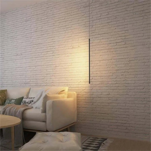 Minimalistische schwarze lineare Hängelampe mit modernem Metalldesign und LED-Beleuchtung