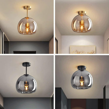Stilvolle Retro-Deckenlampe aus Kupfer und Glas