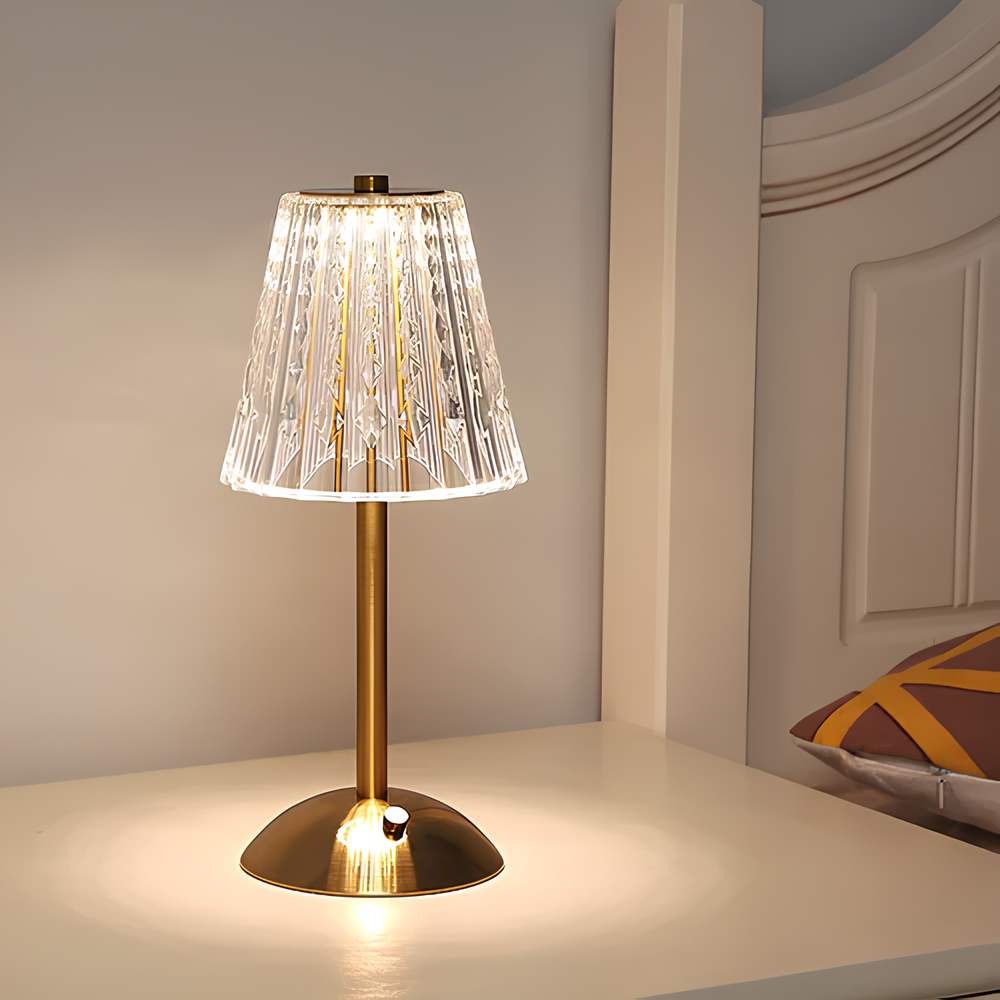 Goldene kabellose Kristall-Tischlampe mit Touch-Dimmer – luxuriöses Accessoire für Ihr Zuhause