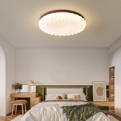 Französische beige-weiße LED-Deckenlampe – Holz und Acryl mit 3-Farben-Licht