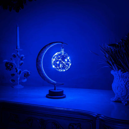 Elegante stimmungsvolle LED-Tischlampe aus Glas in Mondform mit warmem Licht