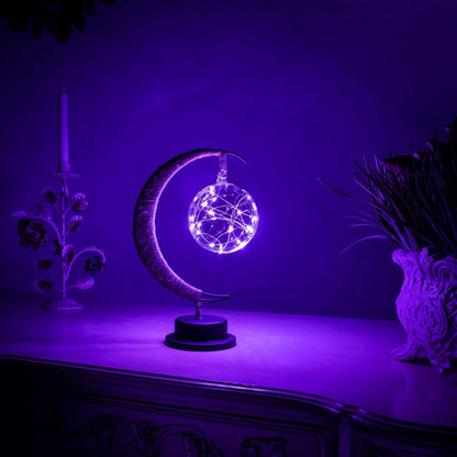 Elegante stimmungsvolle LED-Tischlampe aus Glas in Mondform mit warmem Licht