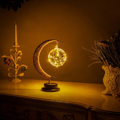 Elegante stimmungsvolle LED-Tischlampe aus Glas in Mondform mit warmem Licht